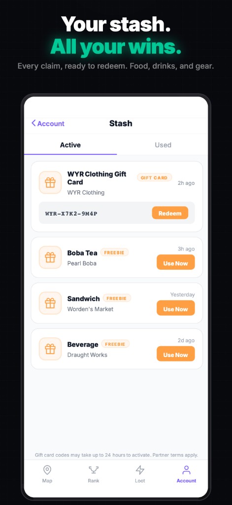 Marketing: "Your stash. All your wins." — rewards stash